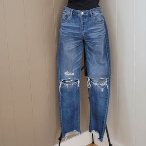 American Eagle High-rise Girlfriend Jeans. Size 8 x-long. Denim with holes